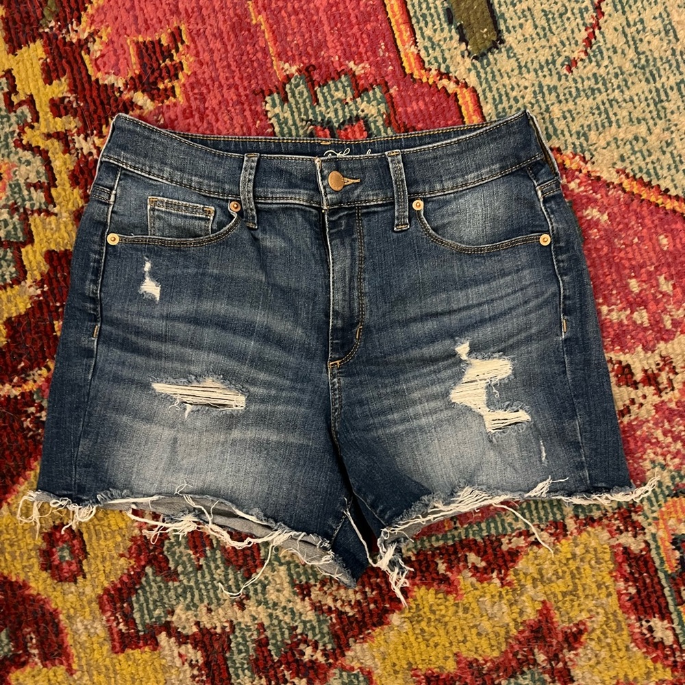 Distressed denim shorts